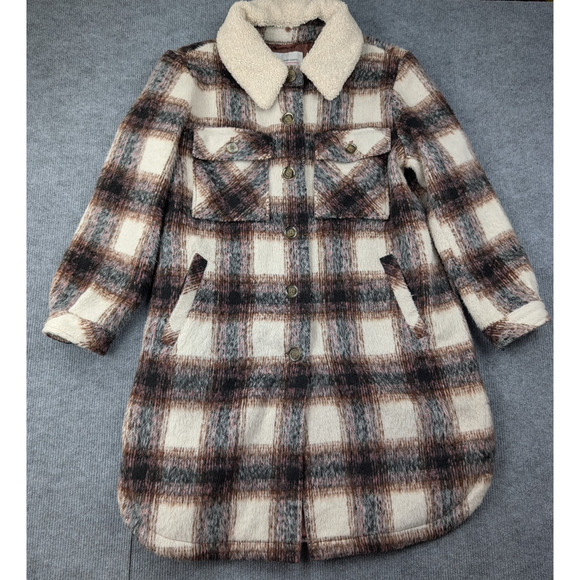 Vince Camuto Wool Coat Womens Large Plaid Shacket Overcoat Outdoors Jacket Brown - Picture 1 of 6